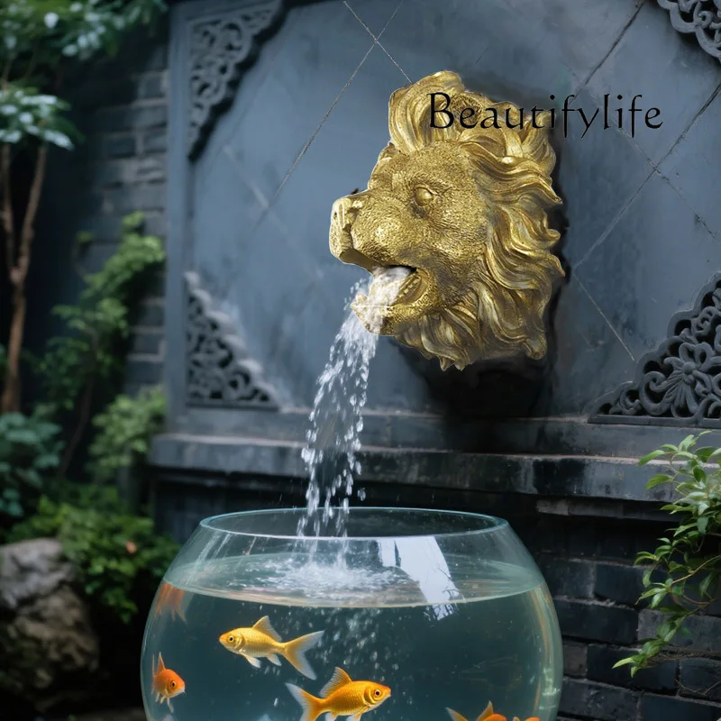 Fountain nozzle head wall hanging lion head resin handicraft home decoration landscape water fountain pool outdoor sculpture