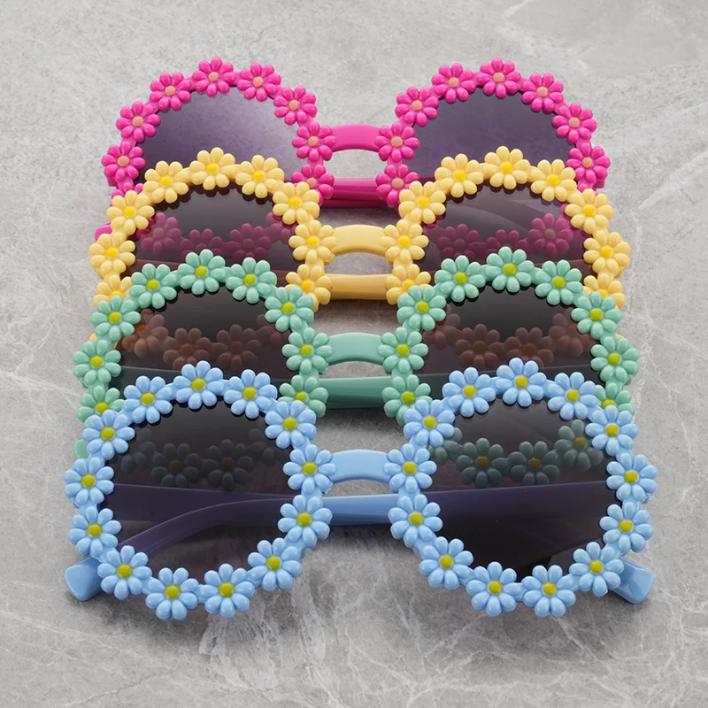 Gafas de sol de margaritas para niños, montura redonda, pétalos, bonita, pequeña flor, nueva serie