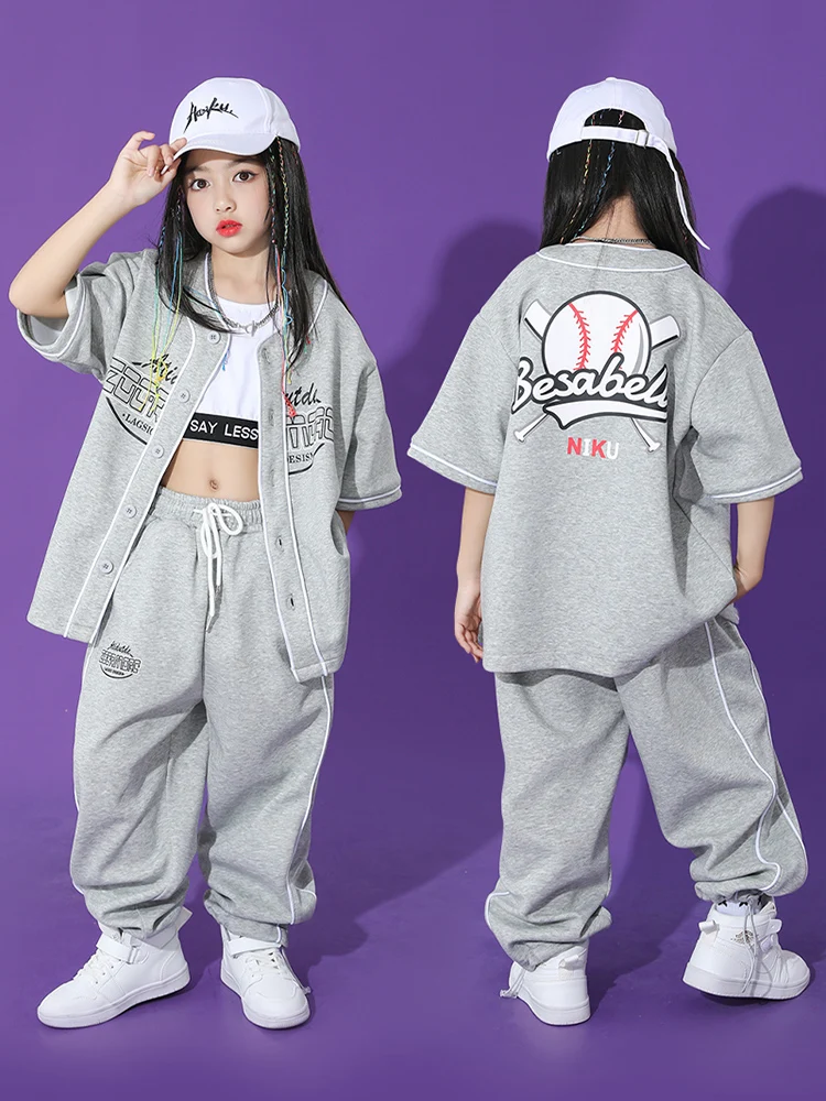 Kids Street Dance Hip Hop Clothes Girls Baseball Coat Pants Casual Outfit Boys Tracksuit Summer Jazz Performance Costume BL10543