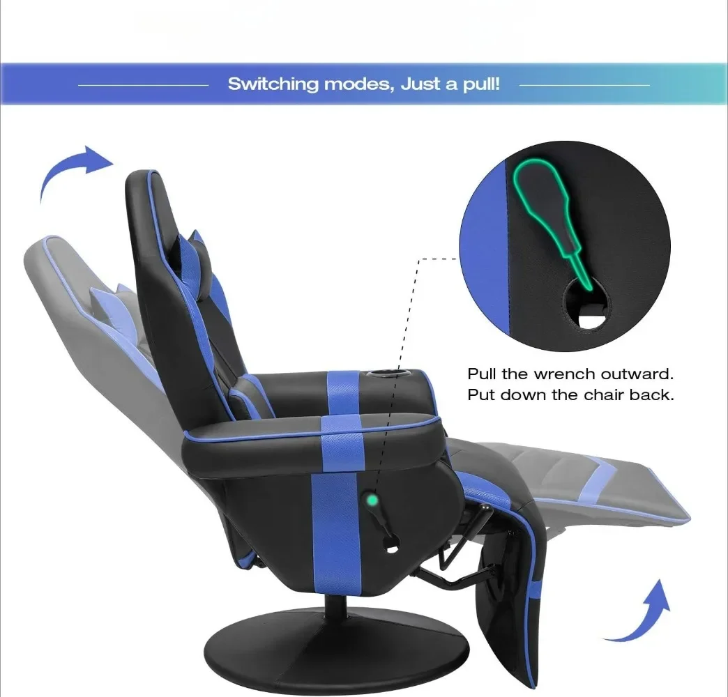 Krzesło rozkładane do gier w stylu wyścigowym, ergonomiczne, regulowane, rozkładane krzesło biurowe, kino domowe, pojedyncza sofa