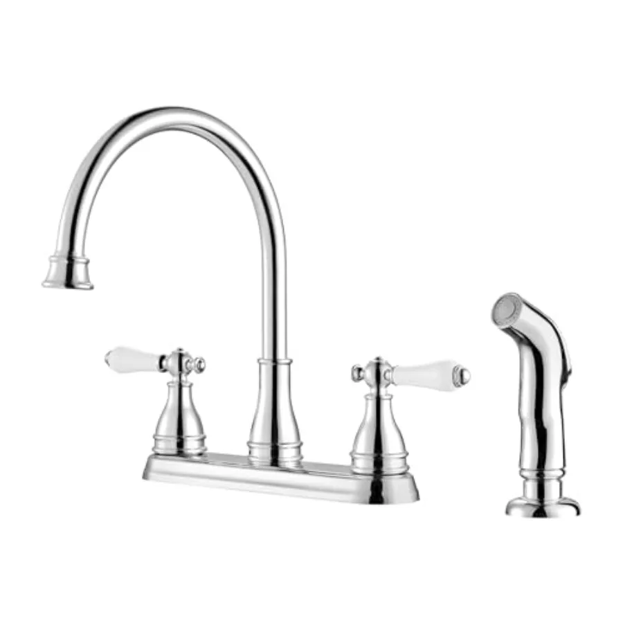 

Sonterra 2-Handle Kitchen Sink Faucet with Side Sprayer High Arc Polished Chrome Finish 1.8 GPM Flow Rate 3 or 4 Hole Installat