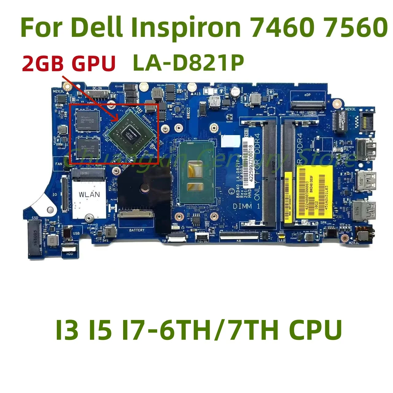 LA-D821P Applicable for DELL Notebook Computer 7460 7560 5468 Motherboard CPU I3 I5 I7 GPU 2GB 100% Test OK