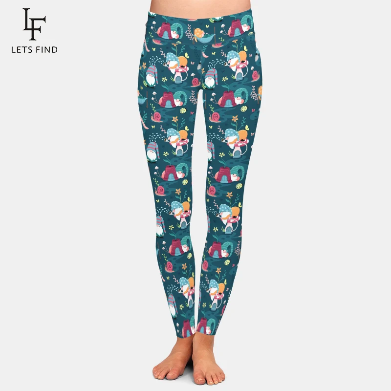 LETSFIND-Calças Femininas de Treino Estirável Impresso Gnomos 3D, Abelhas e Girassóis, Leggings Slim Fitness, Calças Elásticas Completas Fitness, Nova