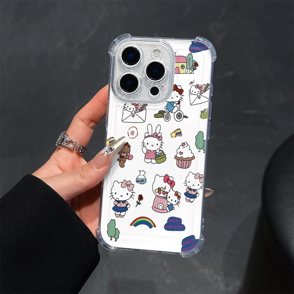 

Чехлы для мобильных телефонов Sanrio KT для IPhone 16, IPhone 16/15/14/13/12/11/x/xs/xs Max, женский мягкий чехол для телефона Hello Kitty Cat Cute