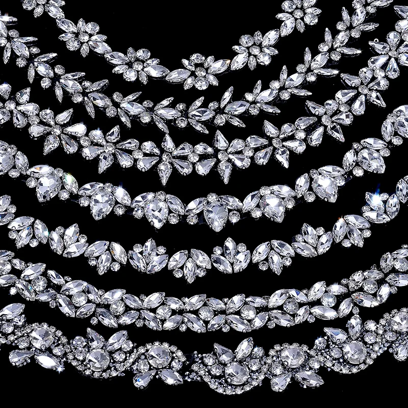 Ducrystal 1Yard/90CM Motif Glass Rhinestone Hot Fix Glass Crystal Rhinestone Trim Chain for DIY Shoes, Bags, Dresses Decoration