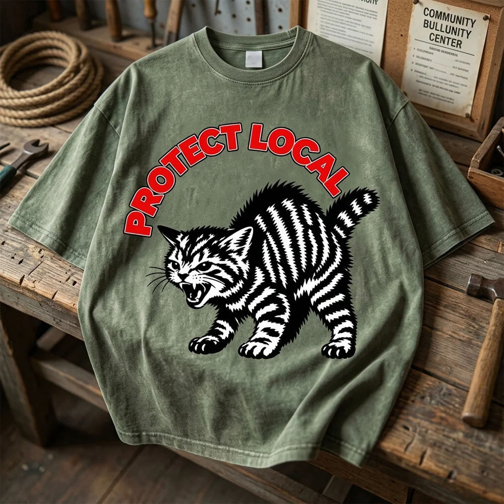Men T Shirt Protect Local Graphic Print Short Sleeve Cotton Oversized Casual Loose Tee Tops Vintage Men Clothing