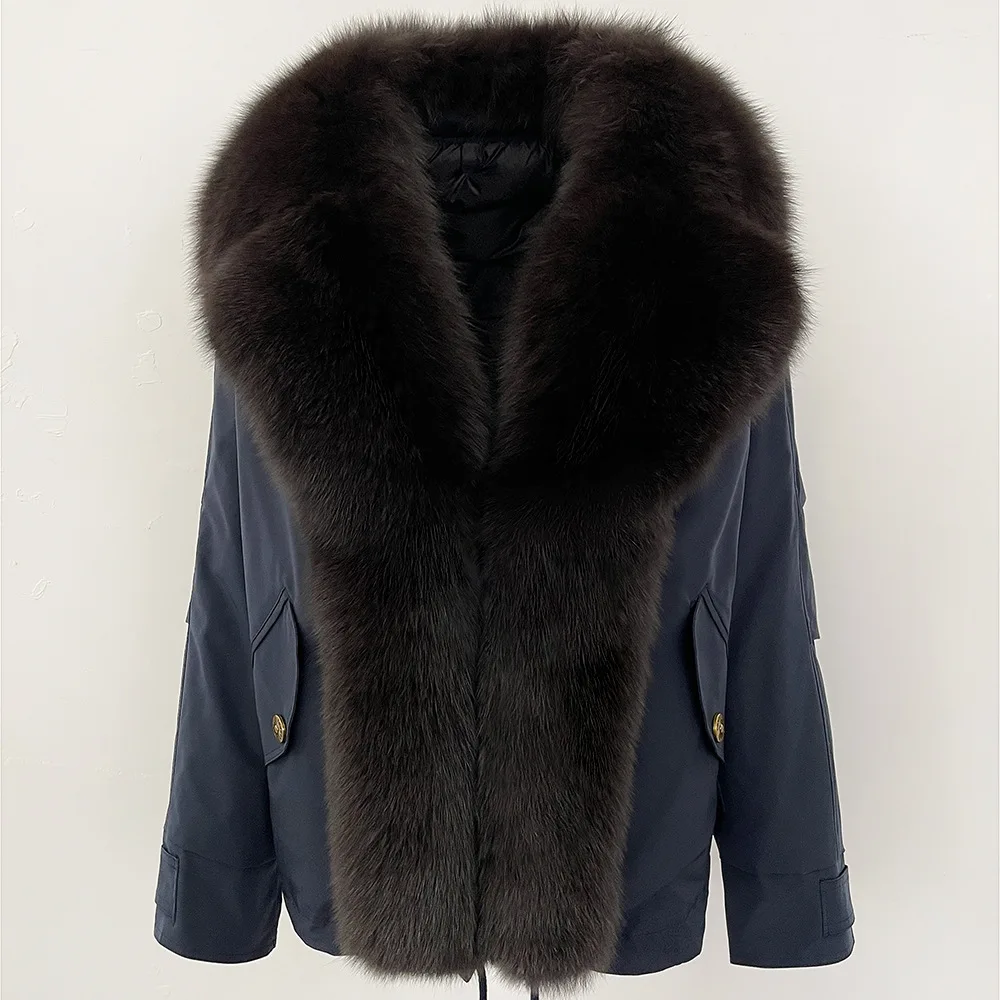 سترة نسائية شتوية جديدة موديل 2025 بياقة من فرو الثعلب معطف سترة أنيق قصير وسميك #4