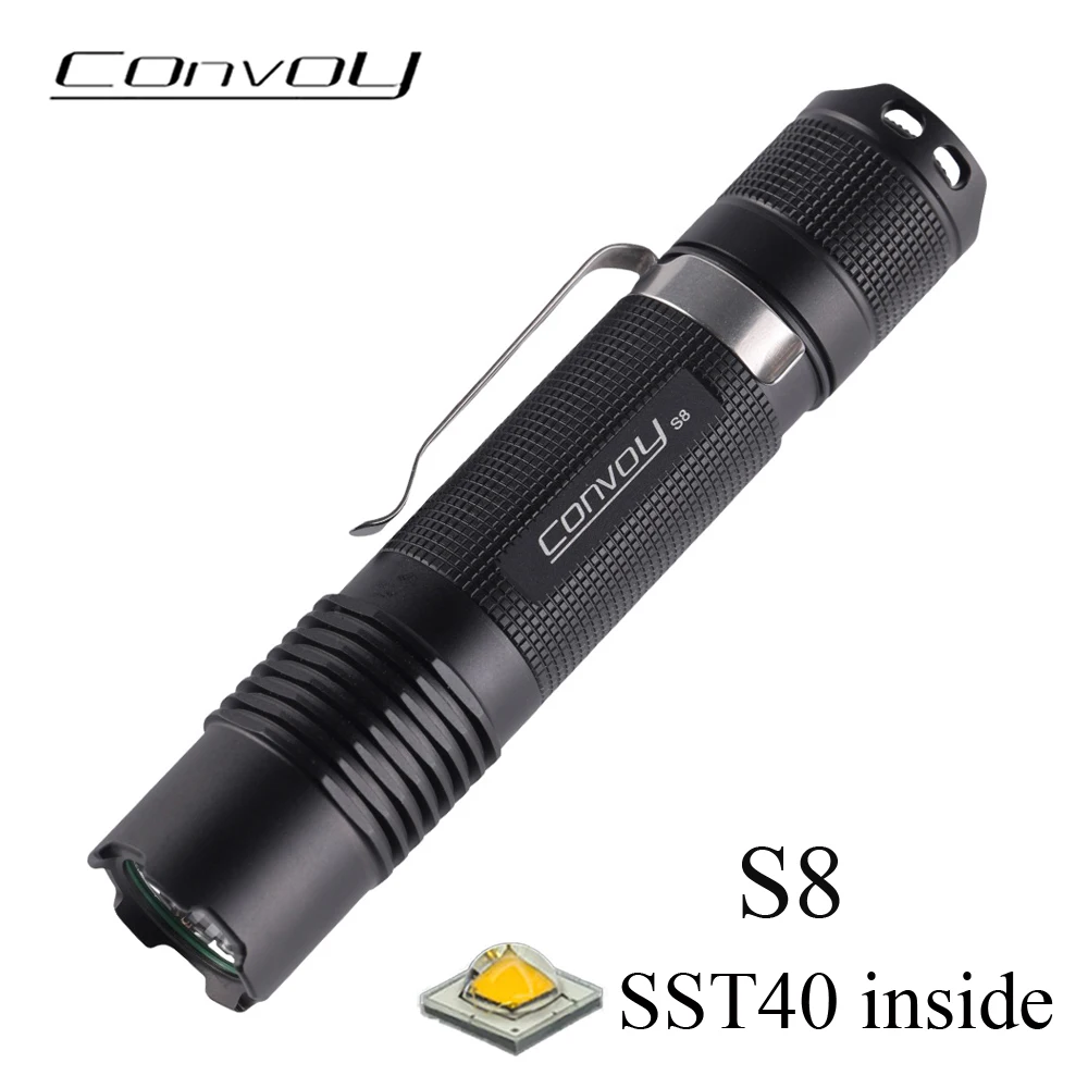 

Фонарик Convoy S8 с Luminus SST40 Led Lanterna 18650, мини-вспышка, лампа для кемпинга, лампа для рыбалки, рабочий фонарь