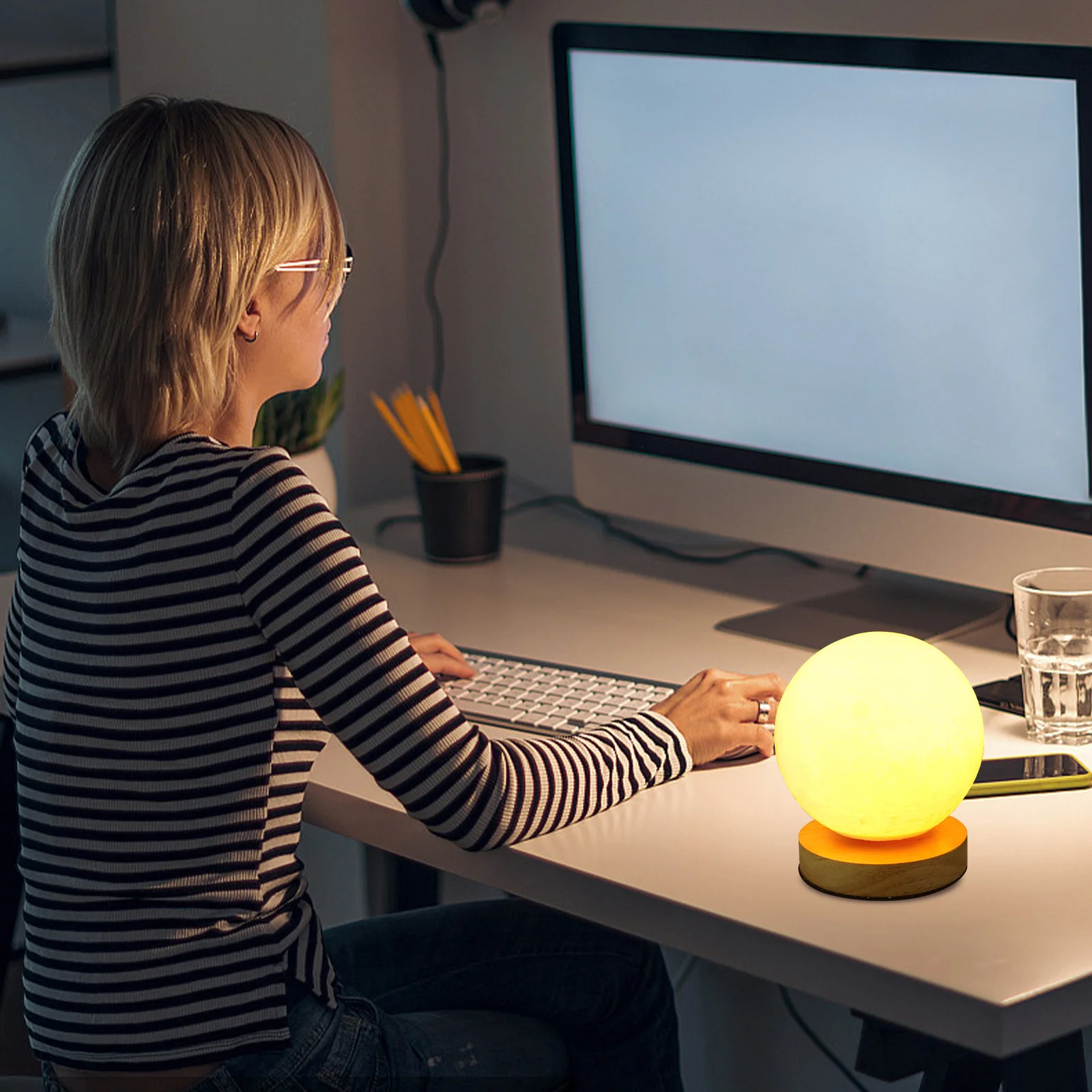 Rotatable Moon Lamp Led Night Light For Bedroom Usb Powered Warm Decorative Room Lamp Creative Bedside Lighting