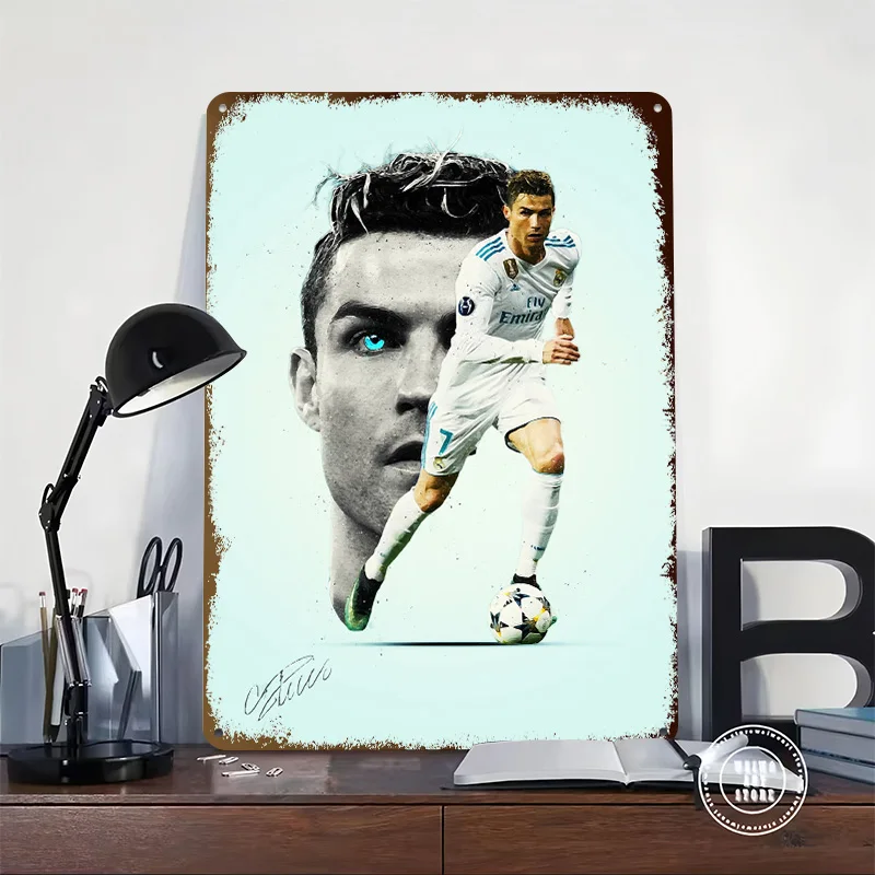 Cristiano Ronaldo Football Art Printed Poster Customized Wall Art Retro Vintage Metal Tin Signs for Home Bedroom Decorations