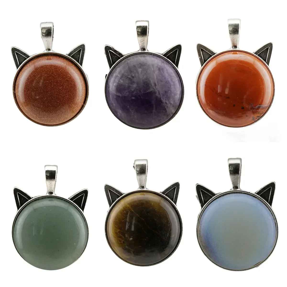 Halloween Lucky Cat Gemstone Pendant for Making Jewelry Necklace Healing Crystal Lovely Animal Men Women At Party  Wendding