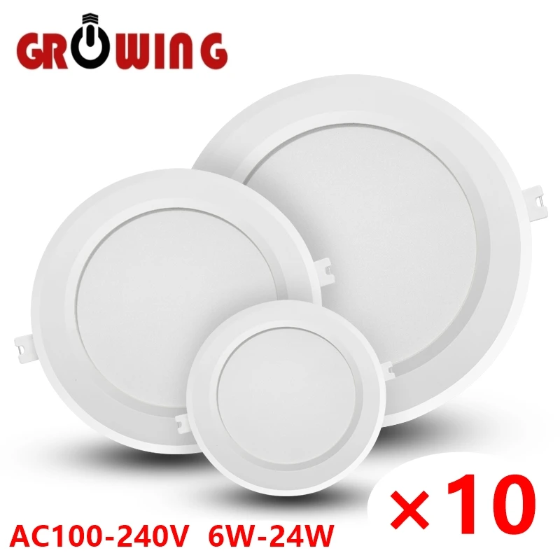 10pcs/lot LED Downlight AC110V AC220V Ceiling Light 6W-24W Recessed Led Down light Round Panel Light Spotlight Indoor Lighting