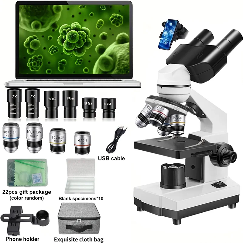 Adults Binocular Microscope 40X‑5000X HD Inspection Laboratory Optical Microscope Tool Set For Schools & Home & Scientific
