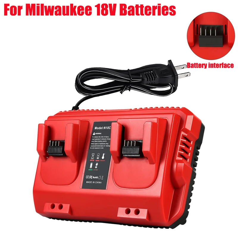 

18V Lithium Battery Rapid Charger Dual-Slot Rapid Charger Power Charging Station Compatible for Milwaukee 18V Lithium Batteries