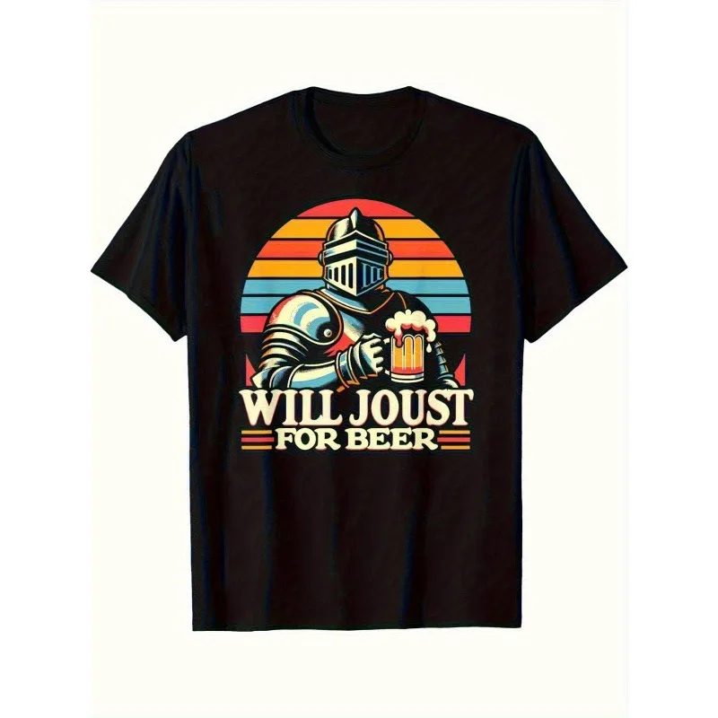 Divertida camiseta de cerveza de caballero alegreá para cerveza, camiseta gráfica Retro Medieval para beber, disfraz de fiesta para hombres y mujeres