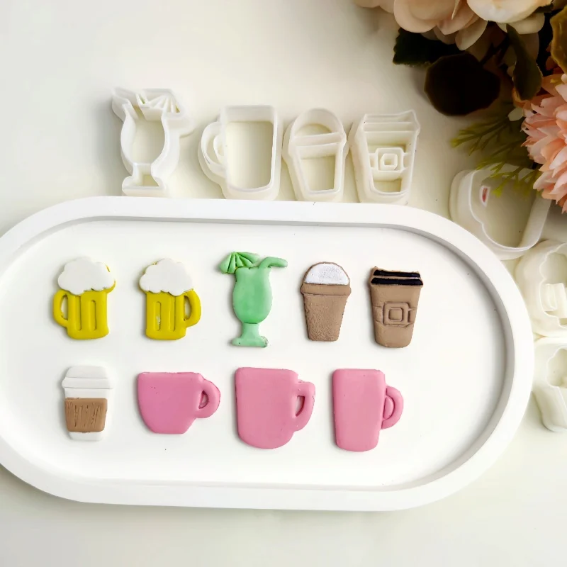 Coffee Cup Soft Pottery Mold Teapot Teacup Milk Carton Polymer Clay Cutter DIY Earrings Jewelry Pendant Modeling Pottery Tool