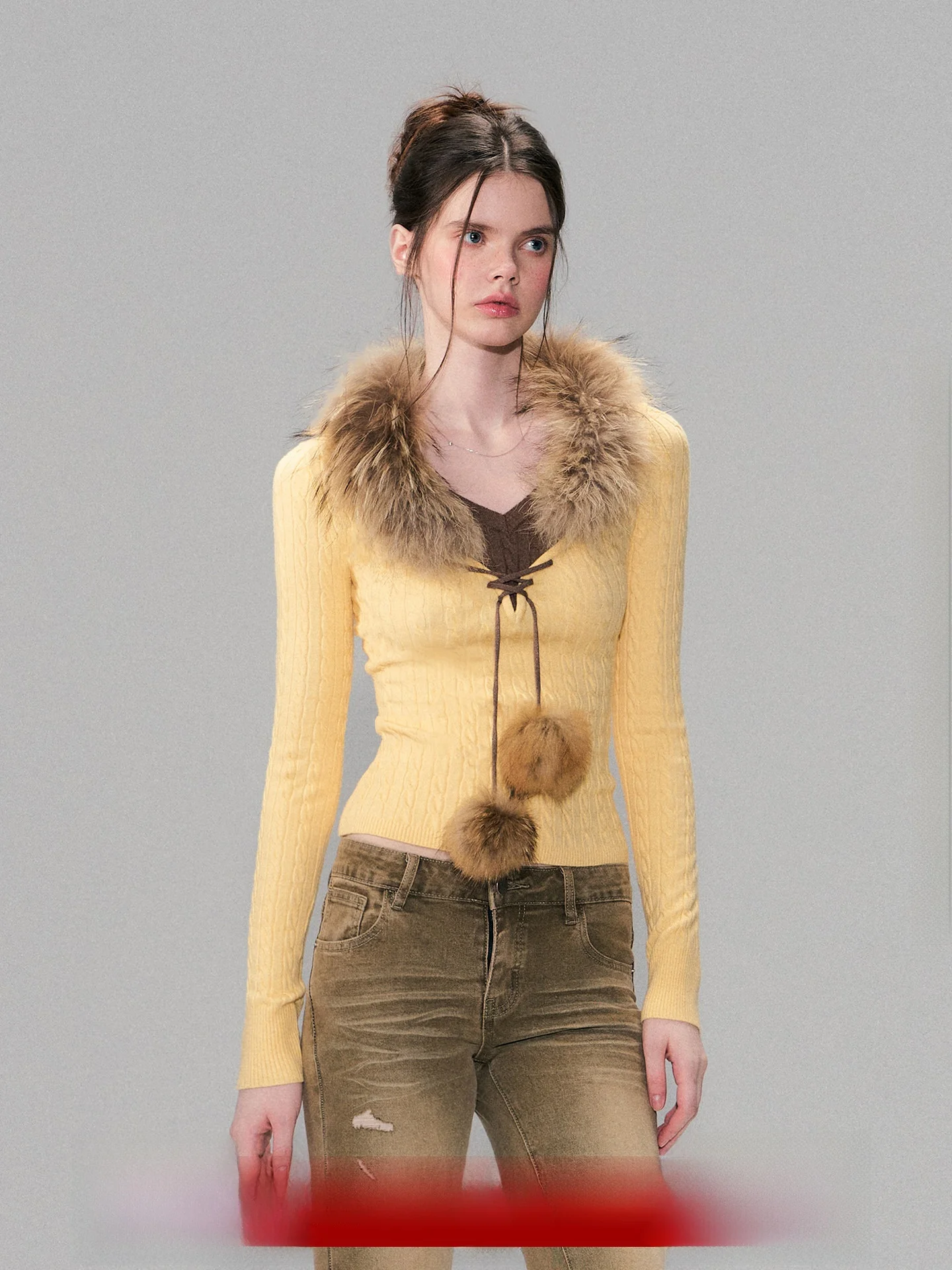 

the NeverMore Sunsets Induence Knitted Base irt Removable Fur Collar Inner Wear Fake Two-Piece Slim Fit Winter Coat f...