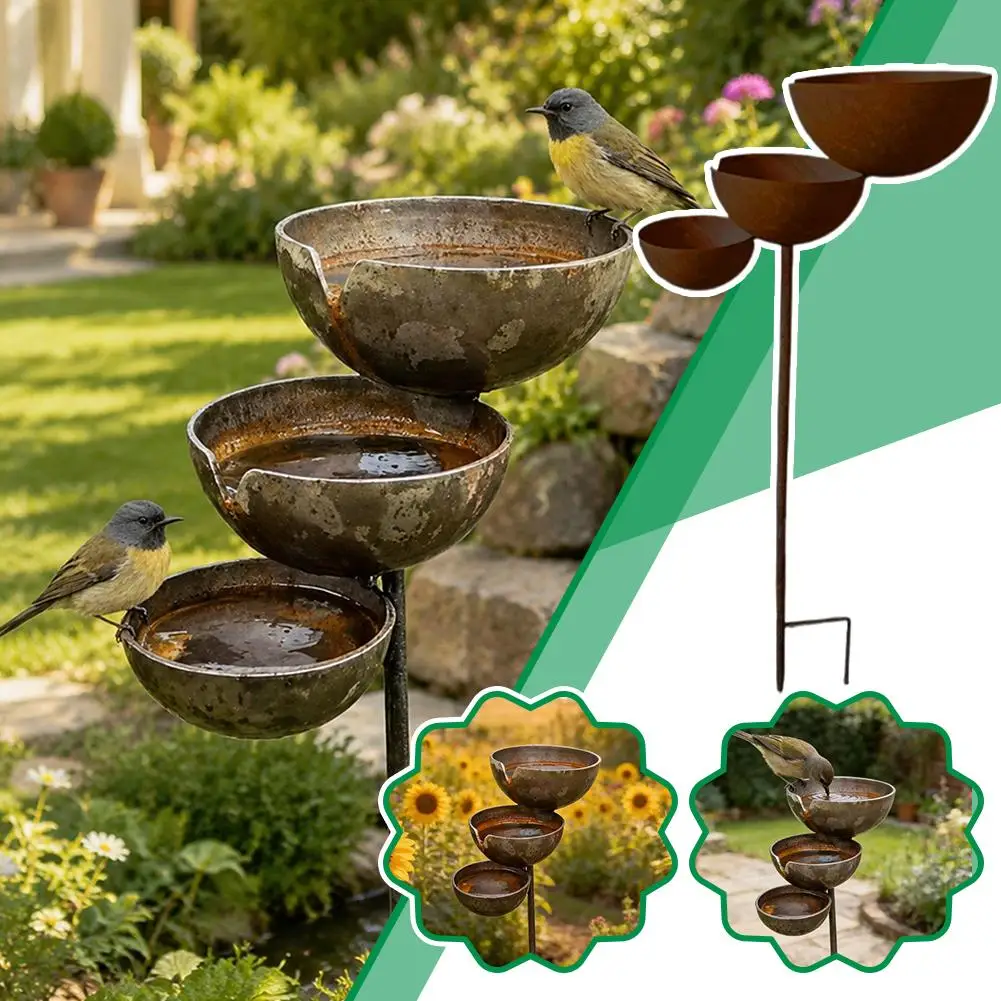 3-Schichtige Vogel-Wasserschale Effektive Regenwassersammlung Vogel-Wassertränke Gartendekoration Hof-Terrasse Eisenständer – Detail 4