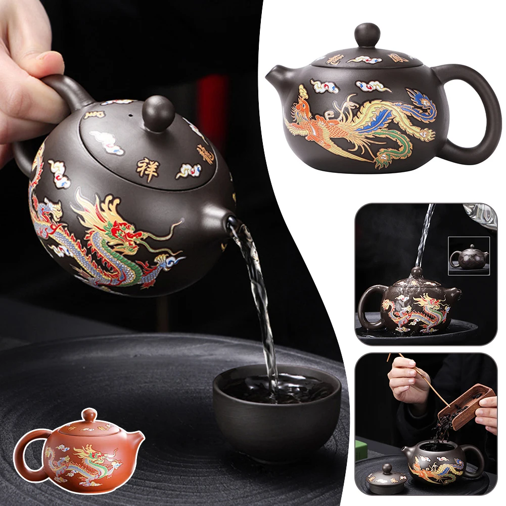 Hand-made Dragons Phoenixs Color-changing Purple Clay Teapot Easy Cleaning Gongfu Teapot Gift for Tea Lover