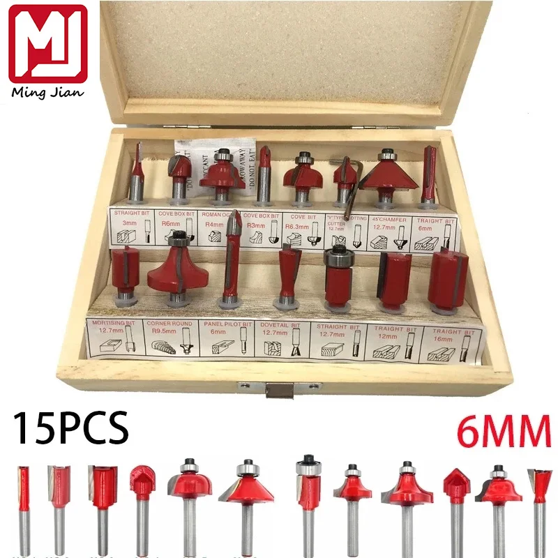 

15pcs/set 6mm Router Bit Set Trimming Straight Milling Cutter for Wood Bits Tungsten Carbide Cutting Woodworking