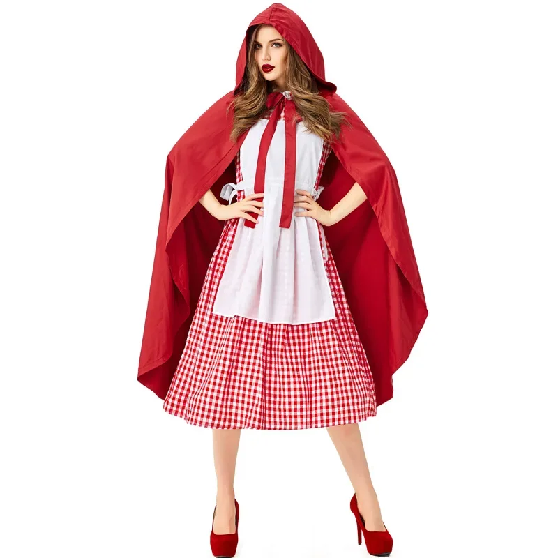 Halloween Purim Women Girl Classic Little Red Riding Hood Costume Dress Cape Outfit Adult Kid Parent-childr Fantasy Fancy Dress