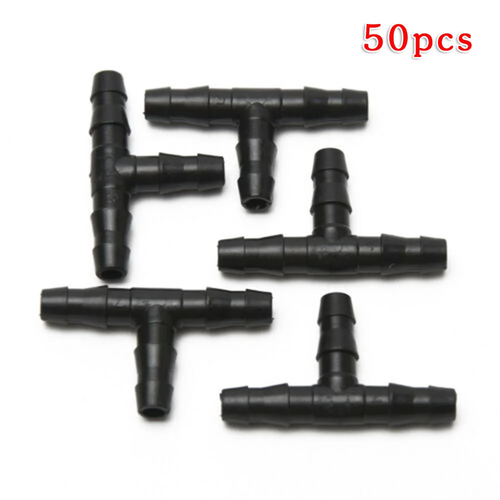 50PCS Barb Tee Piece 3 Way 4/7mm Connector Garden Watering Pipe Hose T Joint Micro Drip Irrigation Tool 1/4\'\' Couplings Tool