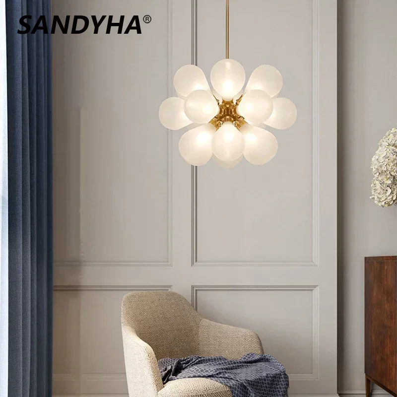 

SANDYHA Nordic Bubble Ball Glass Pendant Lights Bedroom Children's Room Blue Pink LED Chandelier Living Room Decor Hanging Lamp