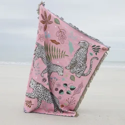 Snow Leopard Cheetah Sofa Blanket Pink Leopard Quilt Cotton Polyester Blend Nap Cover Circus Pattern Tapestry Travel Beach Towel