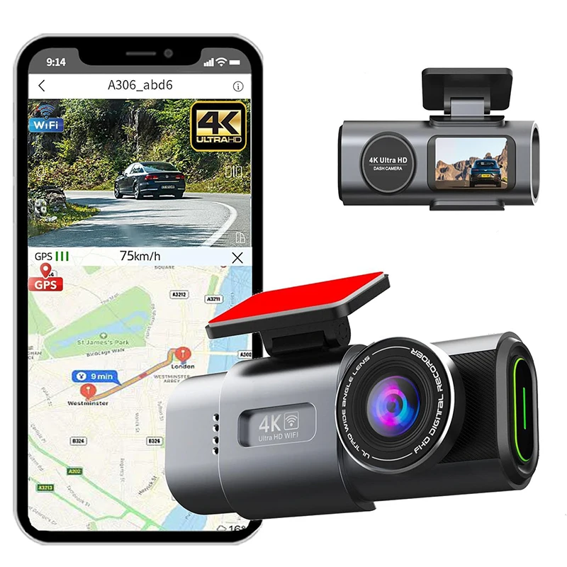 

Видеорегистратор 4K ночного видения Автомобильный черный ящик Передняя и задняя записывающая камера Реверсивный видеорегистратор Автомобильный видеорегистратор Wi-Fi Дополнительный GPS