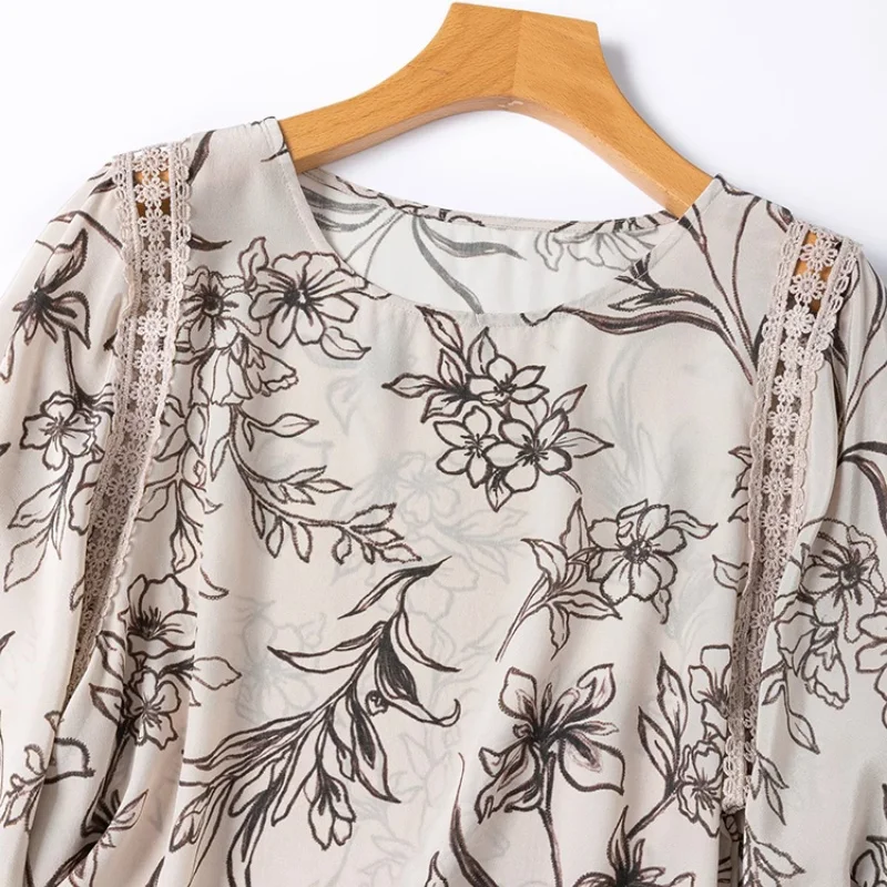 تي شيرت Birdtree صيفي 100% من حرير التوت ، قميص نسائي فضفاض مطبوع بأكمام واسعة من الكريب المزدوج ، 2025 جديد T56713JF #2