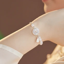 KOFSAC Elegant White Jade Beads Ping Buckle Bracelets For Women 925 Sterling Silver Jewelry Vintage Chinese Style Bracelet Gift