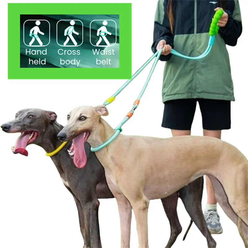 Designer Double Straps Large Dogs Pet Accessories Puppy Lead Hands Free Dog Leash Rope Crossbody Running Guide Waist Belt