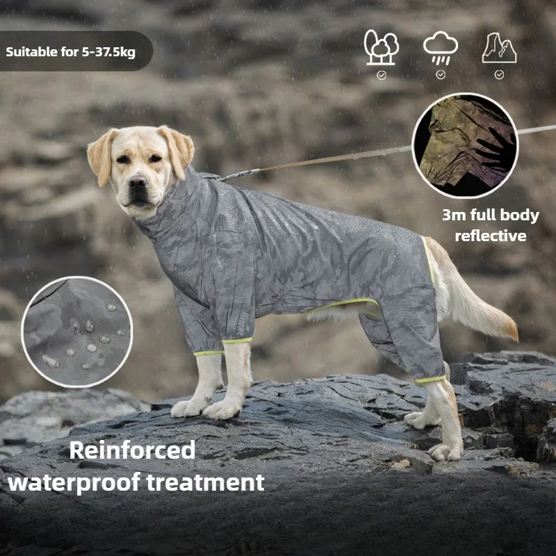 

Dog waterproof outdoor dog raincoat casual 4-pod attack suit pet reflective design dog suit polyester summer pet supplies