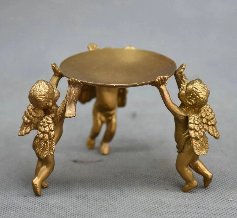 

Chinese Bronze Gilt Kid Boy Angel Candlestick Candle Holders Statue Figurine