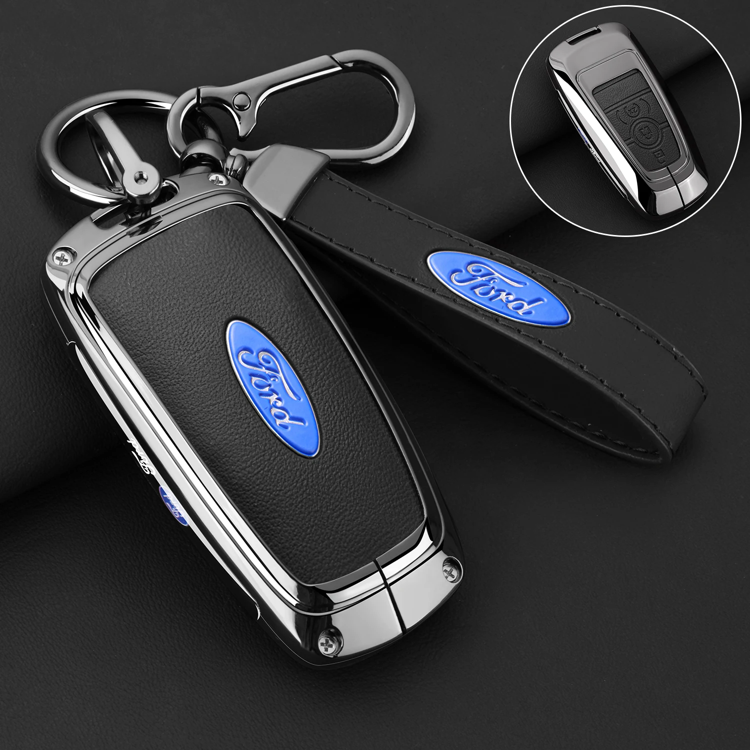Funda protectora de cuero para llave de coche, funda protectora para Ford Fusion Mustang Explorer F150 F250 F350 EcoSport Edge S-MAX Ranger Lincoln Mondeo