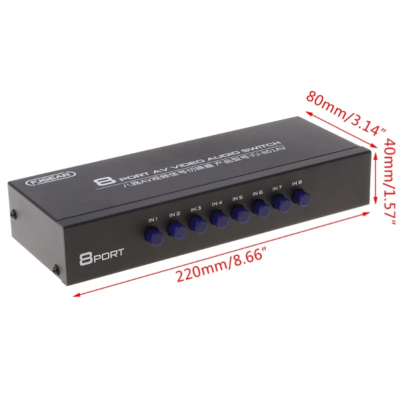 8-Way AV Switch RCA Switcher 8 in 1 out Composite Video L/R Selector Box for DVD Drop Ship