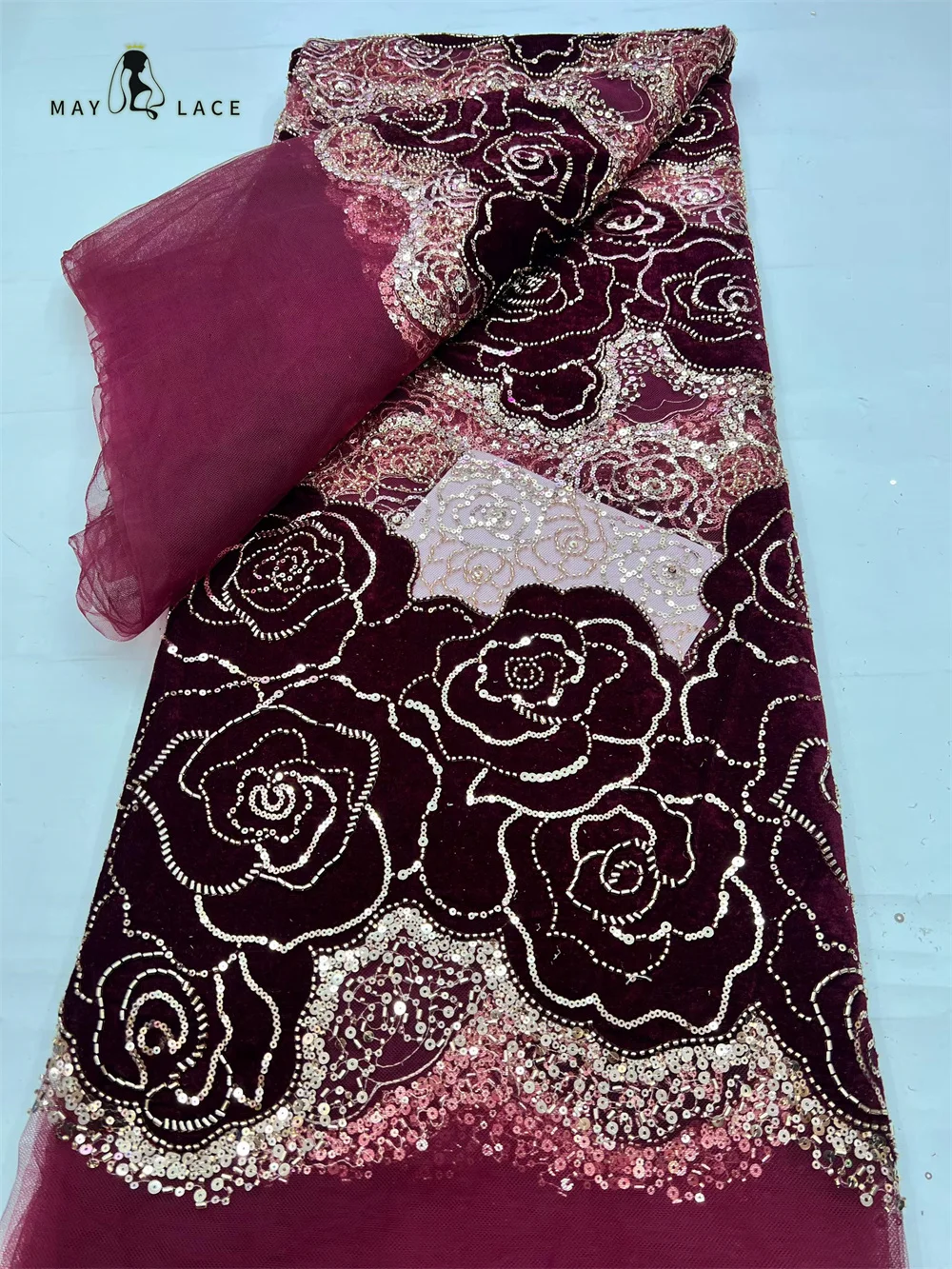 2026 African Nigeria High-Quality Velvet Lace Fabric French Tulle Beaded Lace Fabric Dresses Nigerian For Wedding Party Women 2