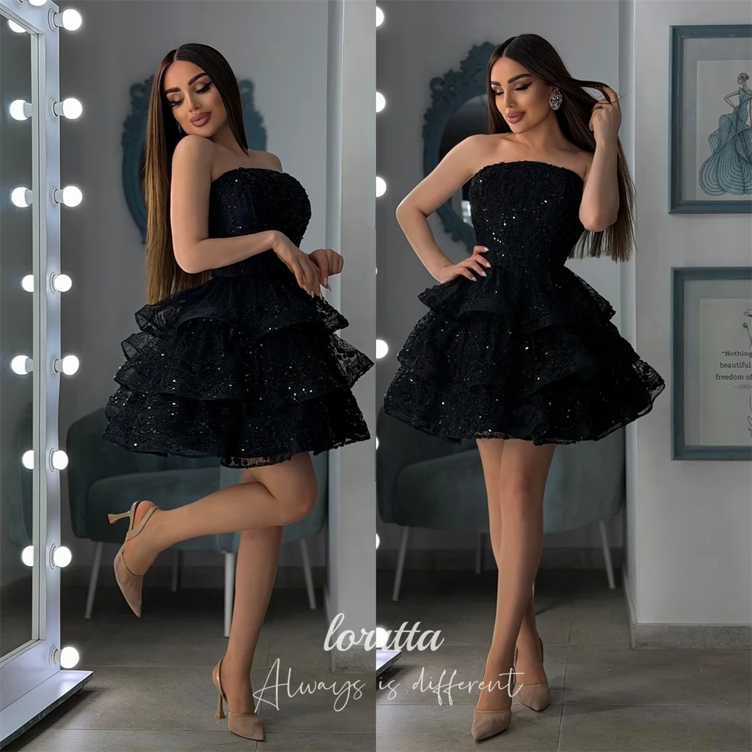 

Lorrtta Tulle Strapless Black Ball Gown Evening Dress 2026 Prom Dress Prom Customized Women's Elegant Ruffles Banquet 2026