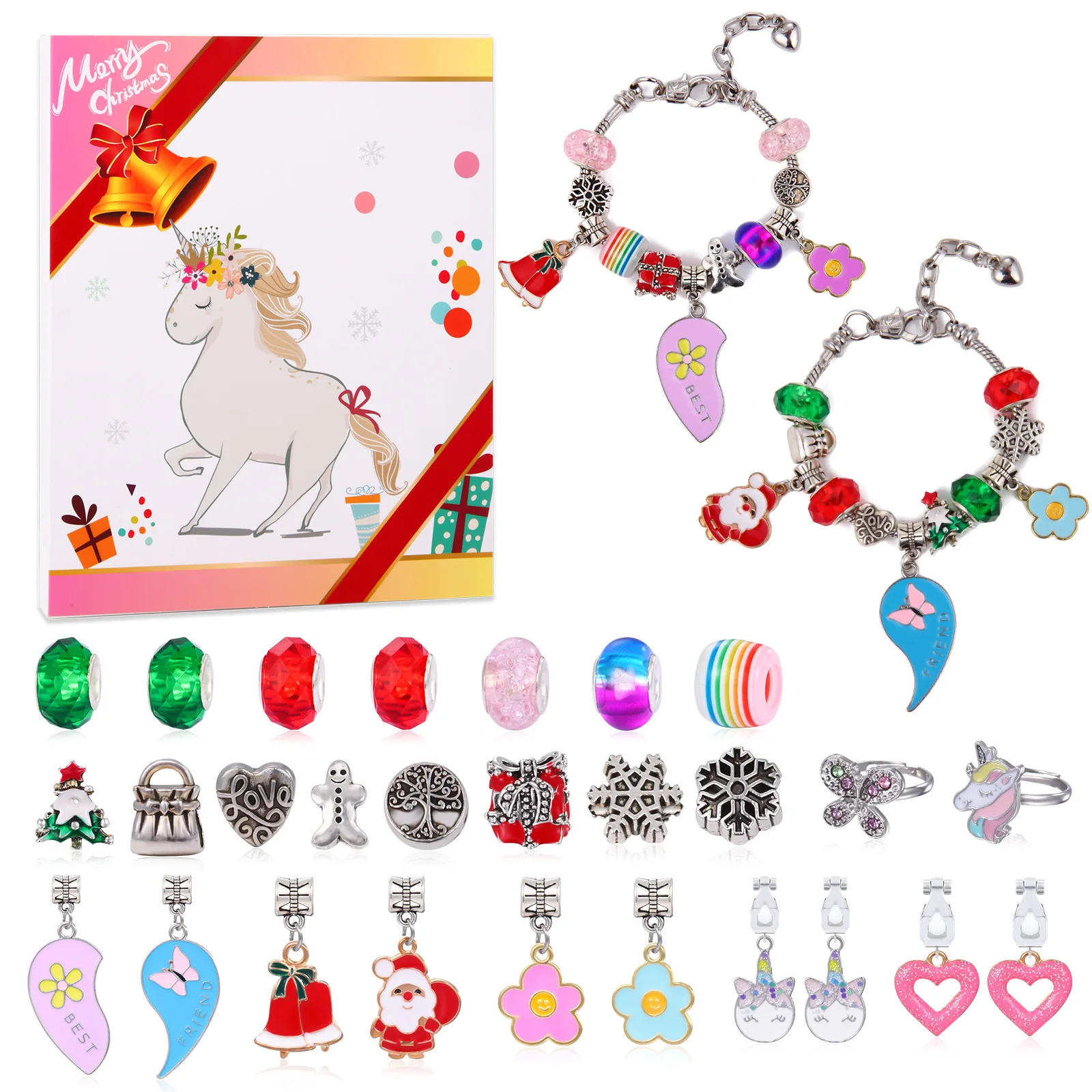 

Christmas Advent Calendar for Women Jewelry 24 Day Christmas Countdown DIY Necklaces Bracelets Making Kit Jewelry Surprise Gifts