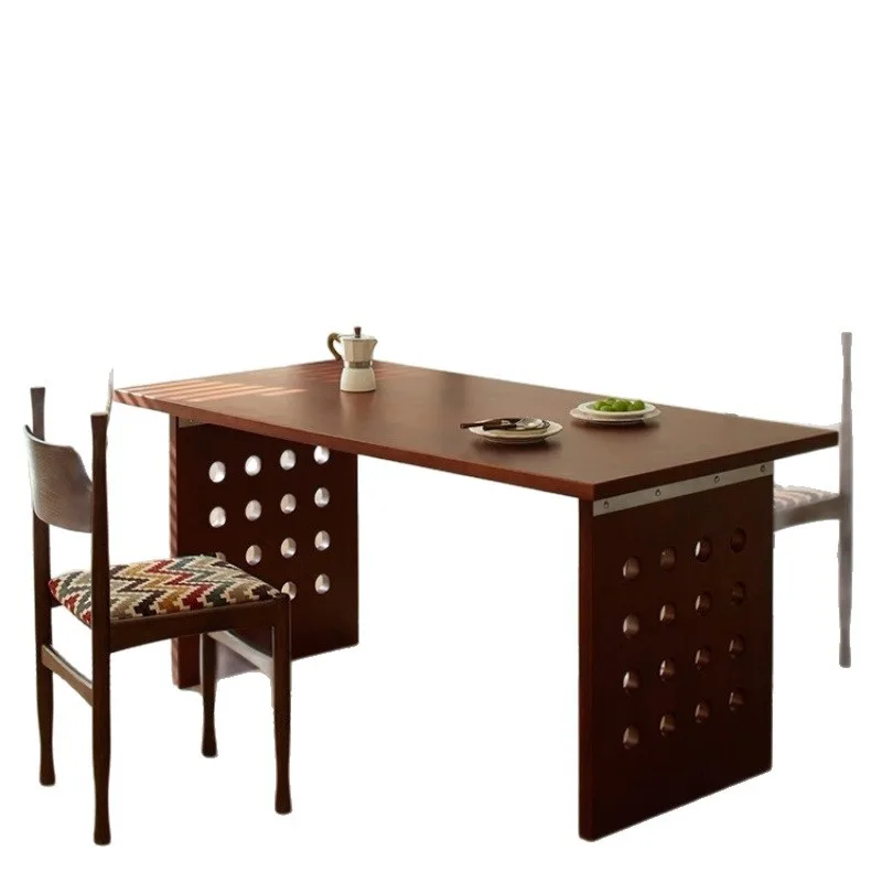

Retro solid wood hole dining table designer workbench household medium and ancient log long table