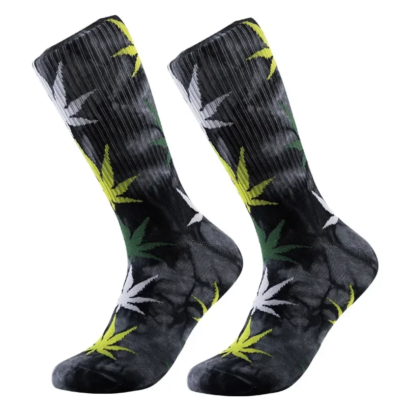 Spring and Summer Tie-dye Maple Leaf Hemp Leaf Couple Trendy Socks European and American Street Style Harajuku Tube Socks