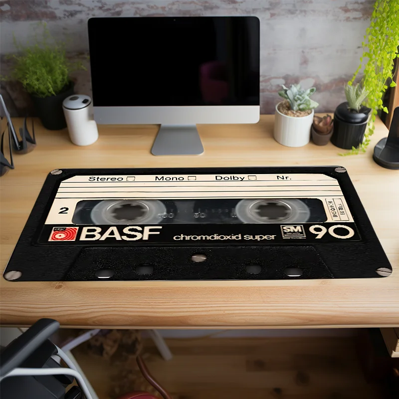 Tappetino per mouse con cassetta vintage Tappetino per mouse con design a cassetta Accessori da scrivania per ufficio Bordo cucito in gomma naturale Regalo per uomo