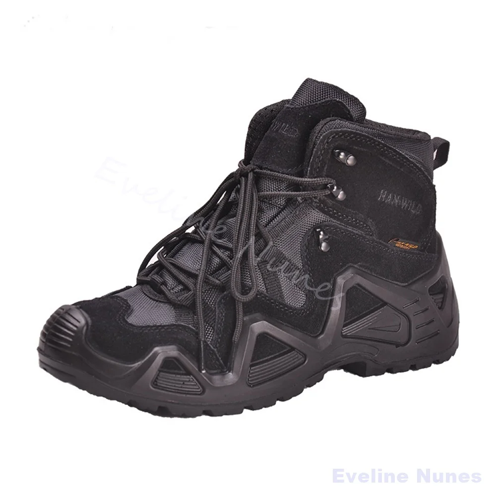 Men High Top Tactical Hiking Boots Mesh Breathable Lace Up Non‑Slip Rubber Sole Outdoor Trekking Climbing Camping Combat Boots