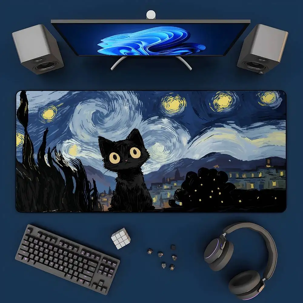 Cartoon Creepy Cat Mouse Pad Non-slip Rubber Gamer Balance Computer Mat Decoracion Deskmat Laptop Office Large