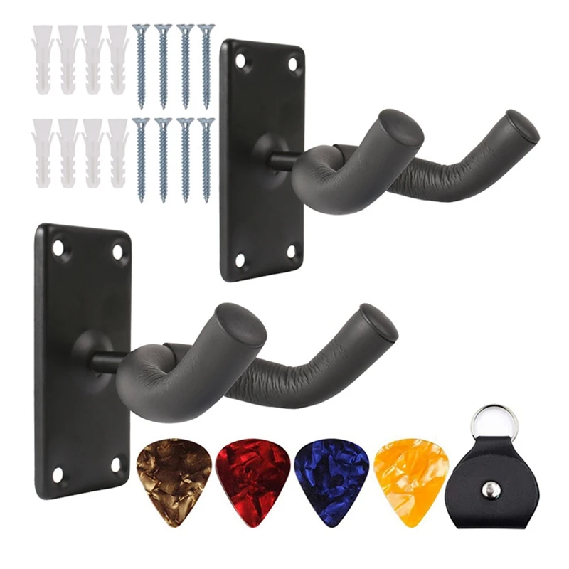 2 PCS Guitar Hanger Guitar Hook Guitar Stand Black Steel + Sponge Guitar Wall Mount Hanger For Electric Acoustic Guitar