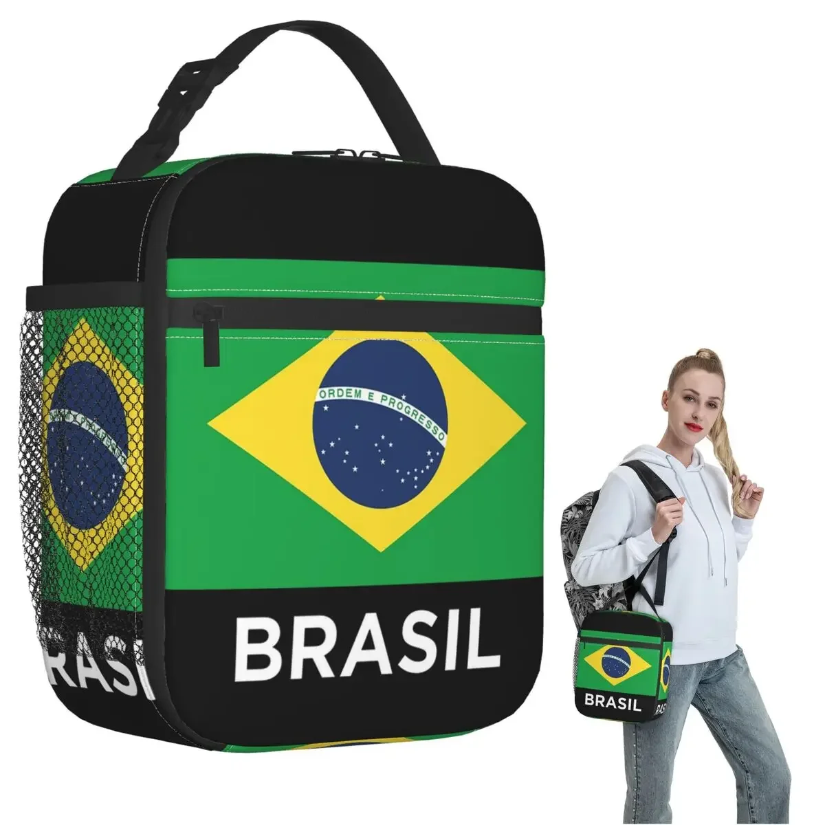 Brazil Soccer Team Football Brazilian Flag Insulated Lunch Bag for Women Kids Leakproof Food Boxes Thermal Lunch Box Tote