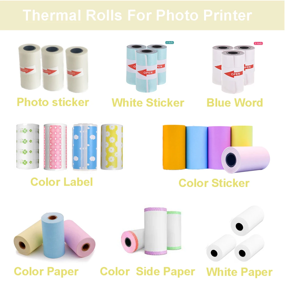 

3 Rolls Thermal Paper Sticker Paper Label Paper Photo Stickers Color Stickers for PeriPage PAPERANG Mini Printer Photo Printer