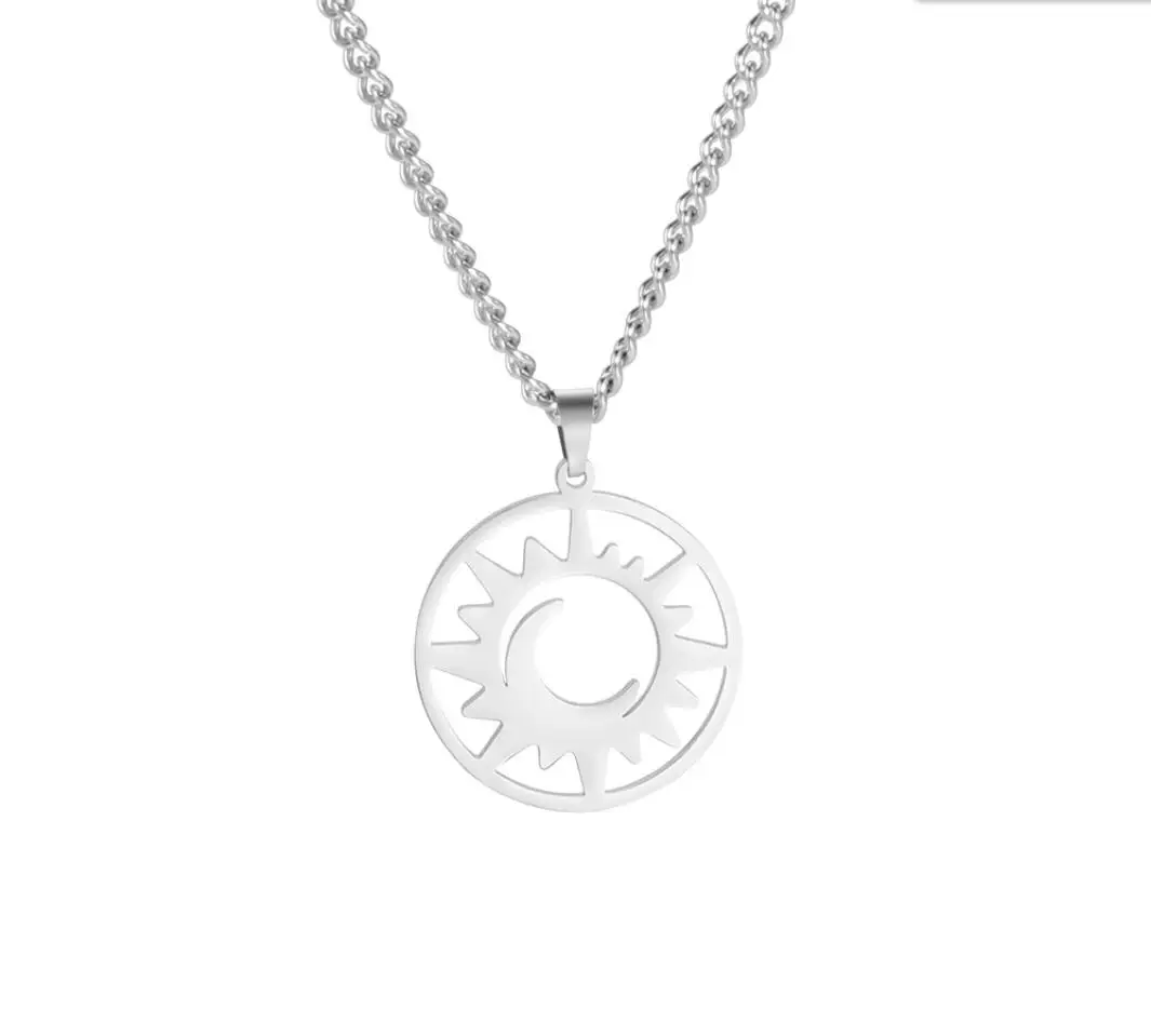 1PC New Stainless Steel Sun Totem And Moon Necklace For Women Fashionable Exquisite Summer Must-Have Party  Jewelry F1359