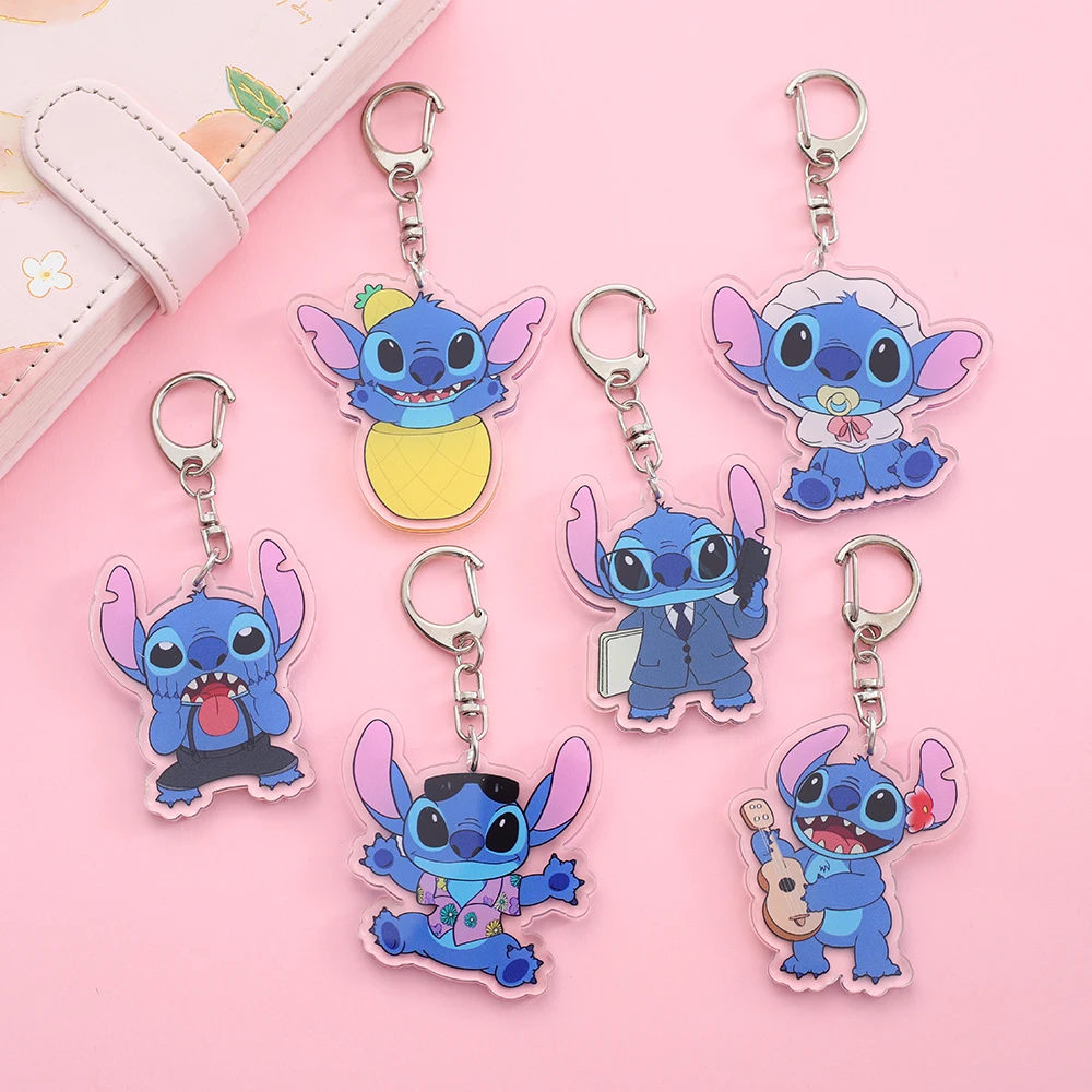Disney Accessories Anime Lilo and Stitch Keychain Cartoon Figure Stitch Key Ring Mobile Phone Bag Pendant Jewelry Kids Gift