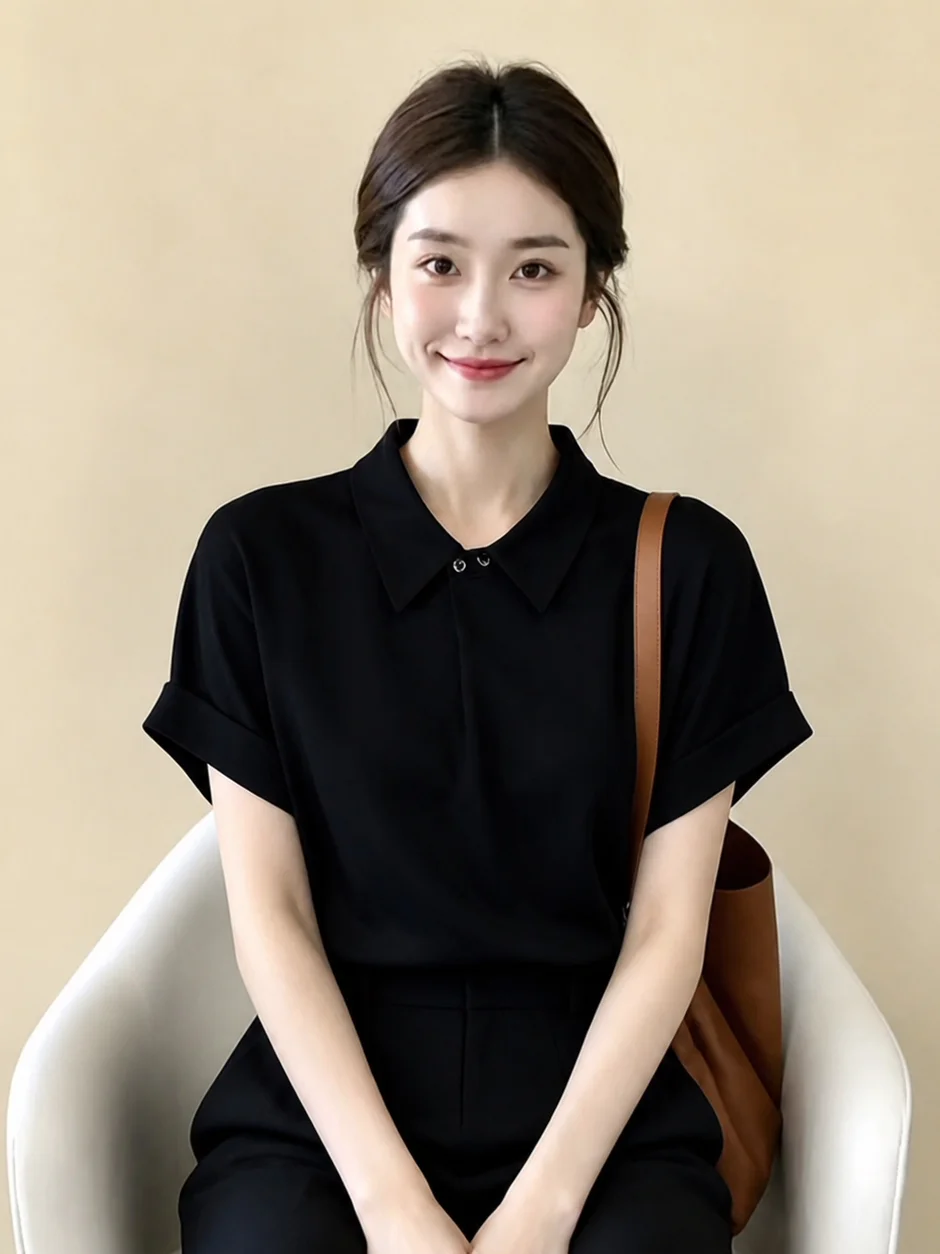 

Slimming Neck Fashionable Shirt Soft Premium Quality Korean Style Loose Fit Women's Top for Summer 2026 Casual Wear